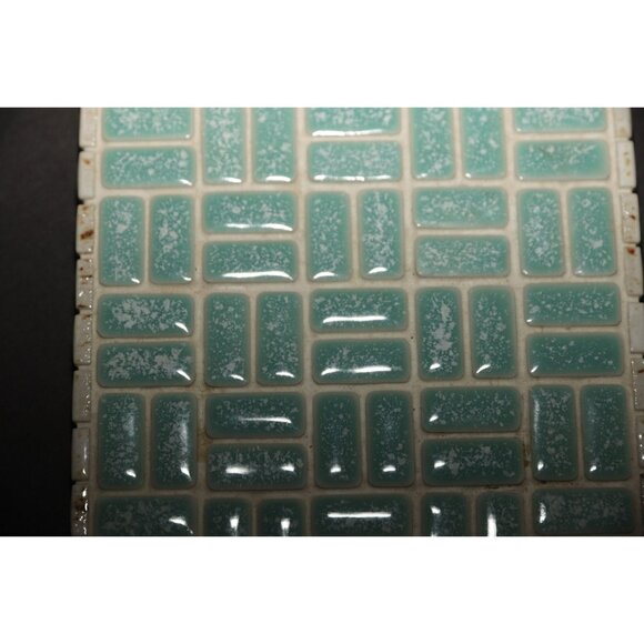 Vintage Handmade Mosaic Artistic Tile Turquoise White Brown Tiled Pieces Felt - Picture 2 of 4